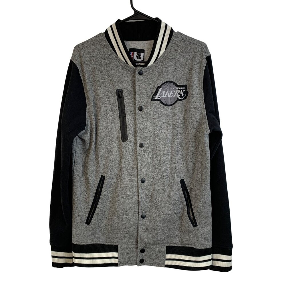 NBA Mens Los Angeles Lakers Varsity Jacket Size M Snap Fleece Lined EUC 7166